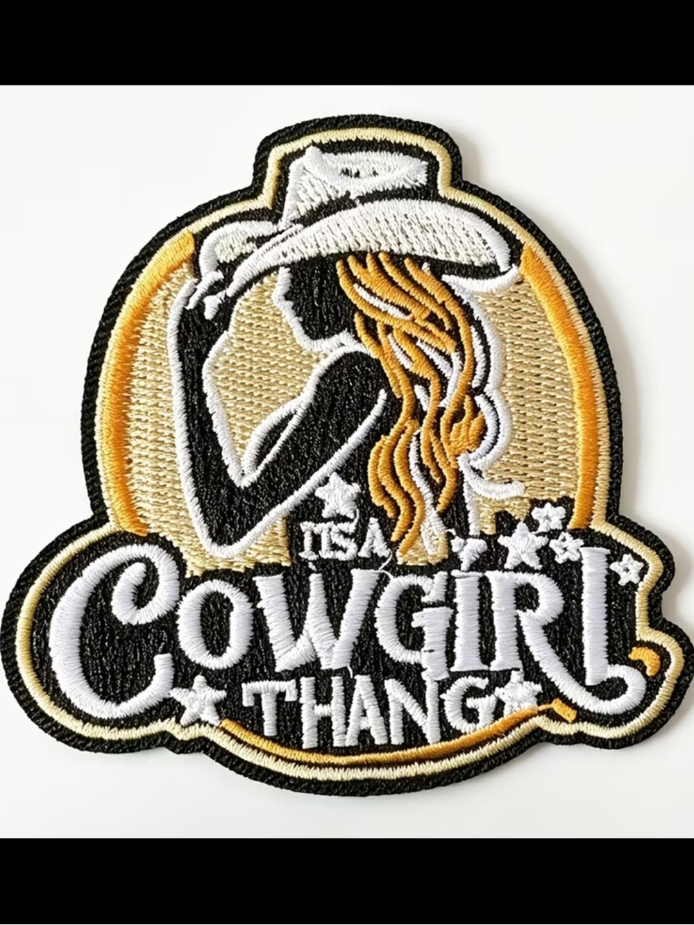 Cowgirl Thang Embroidered Patch Scarf Accent - Black & Gold